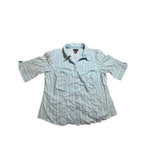 Lane Bryant Button Up Shirt Women’s 18/20w Blue White Striped Short‎ Sleeve